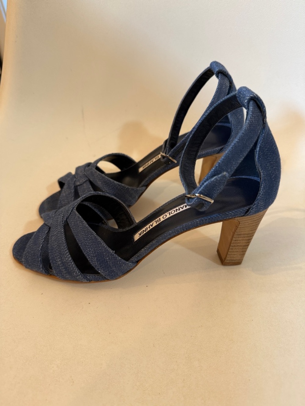 Manolo Blahnik Denim Blue Strappy Heeled Sandals 37 or 7 - Picture 5 of 11